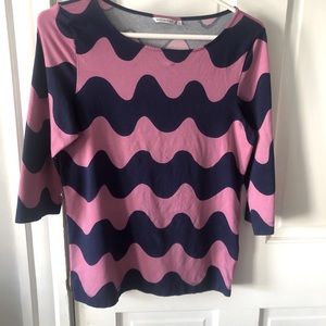 EUC Marimekko Pink Blue 3/4 Sleeve Shirt Sz XS